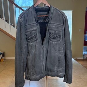 Men's Buckle Black Gray Jacket, Size XL